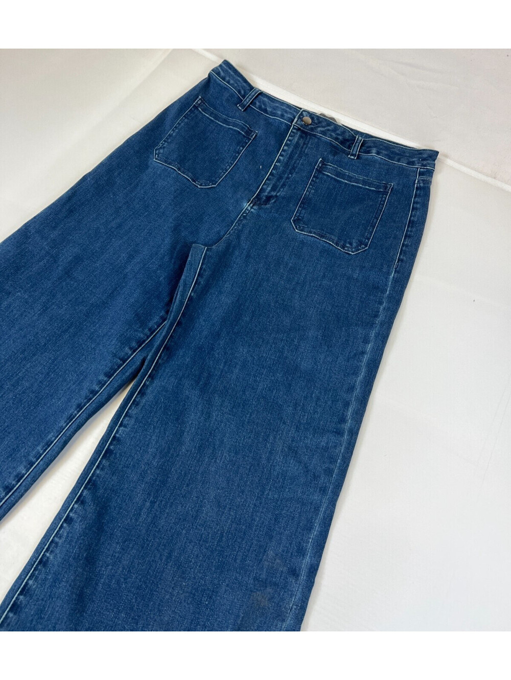 Guillaume Women's Plus 1X Blue Wide Leg Denim Jeans Stretch Mid Rise Pants - Picture 5 of 10